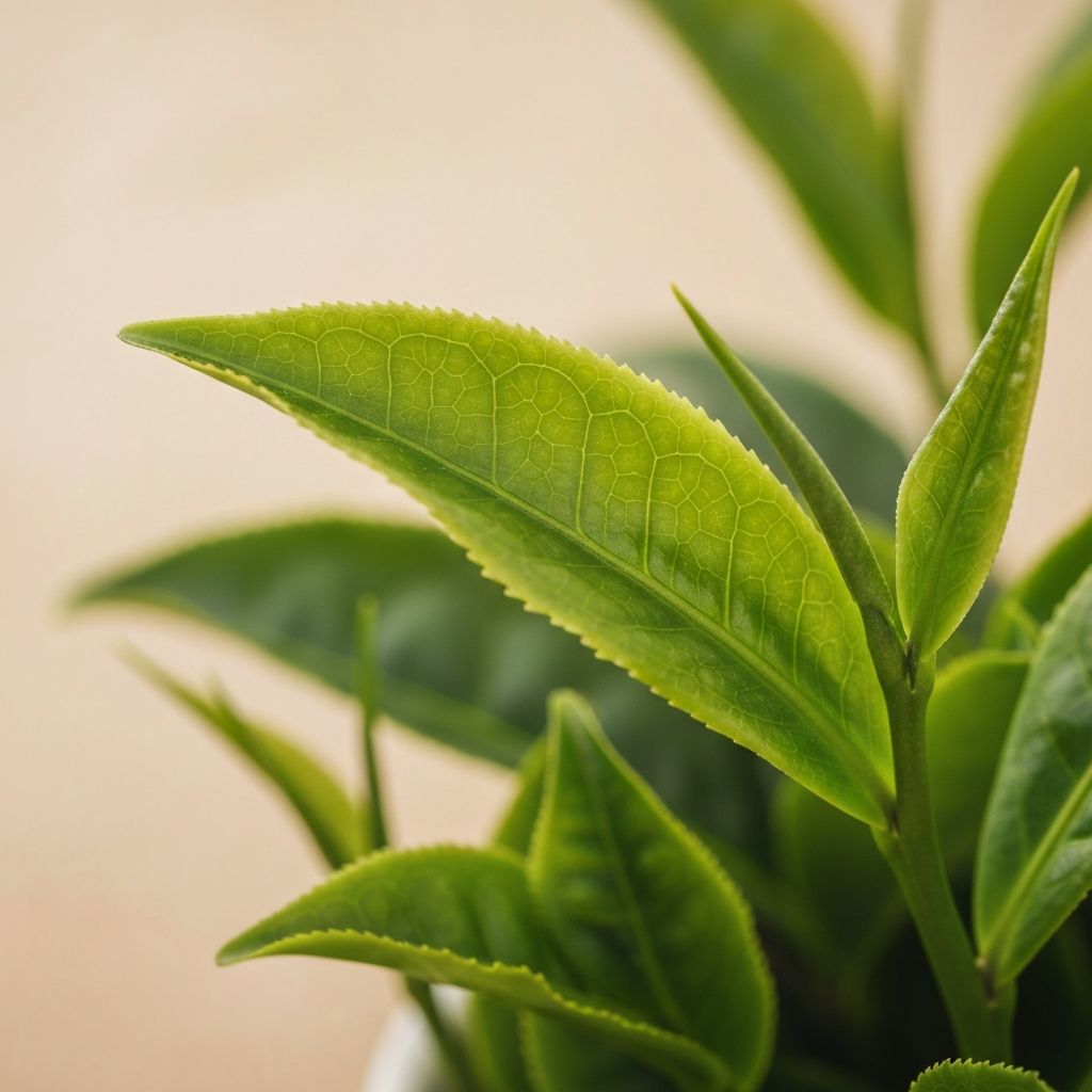 Fresh green tea leaves in natural light